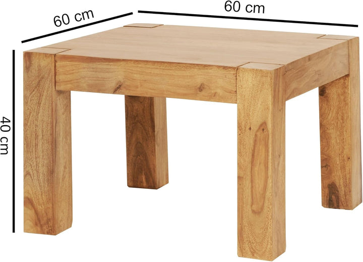 FineBuy Couchtisch Massivholz 60x60 cm · Quadratischer Wohnzimmertisch · Handgefertigt & Naturfarben