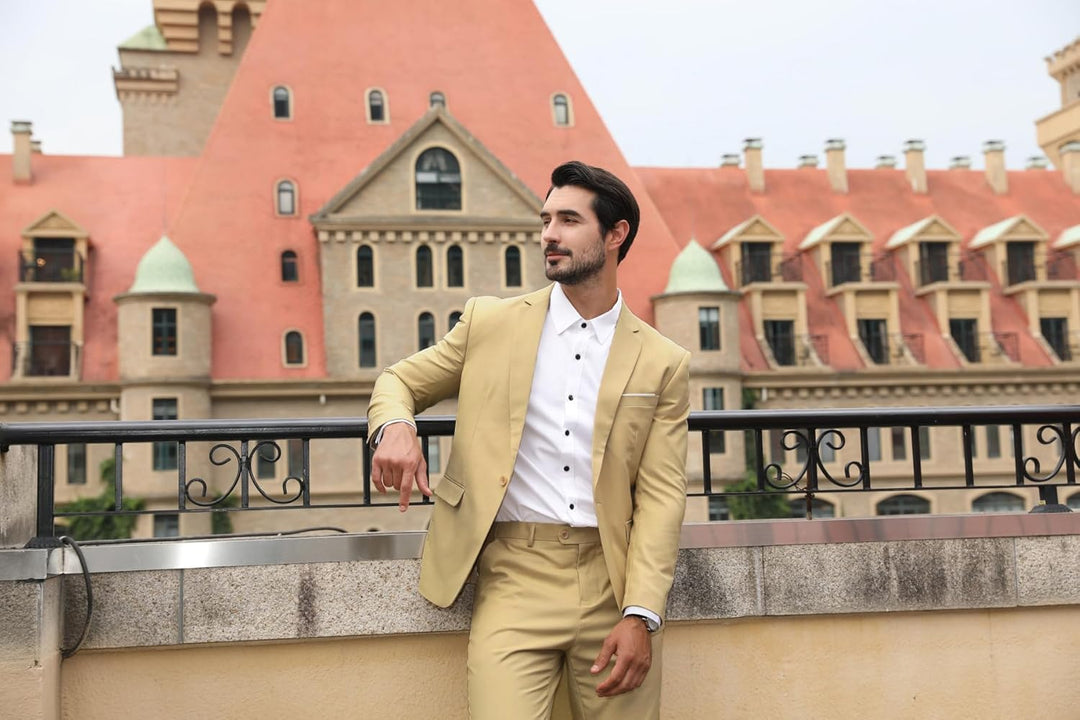 Anzug Herren Slim Fit 3 Teilig Anzüge Herrenanzug Sakko für Hochzeit Business M Beige, M Beige