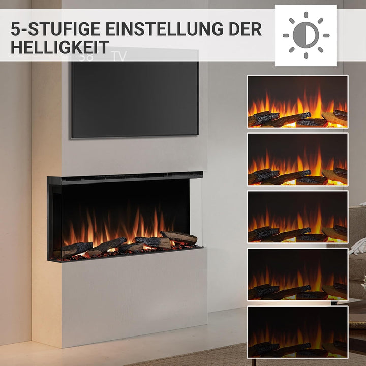 CrownFlame Athena 36" Elektrokamin - Elektrischer Einbaukamin mit Heizung - realistischer 3D-Flammen