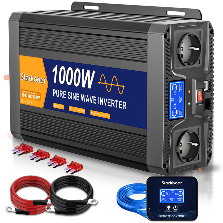 1000W Wechselrichter 12v auf 230v Reiner Sinus Spannungswandler Power Inverter KFZ Konverter mit LCD