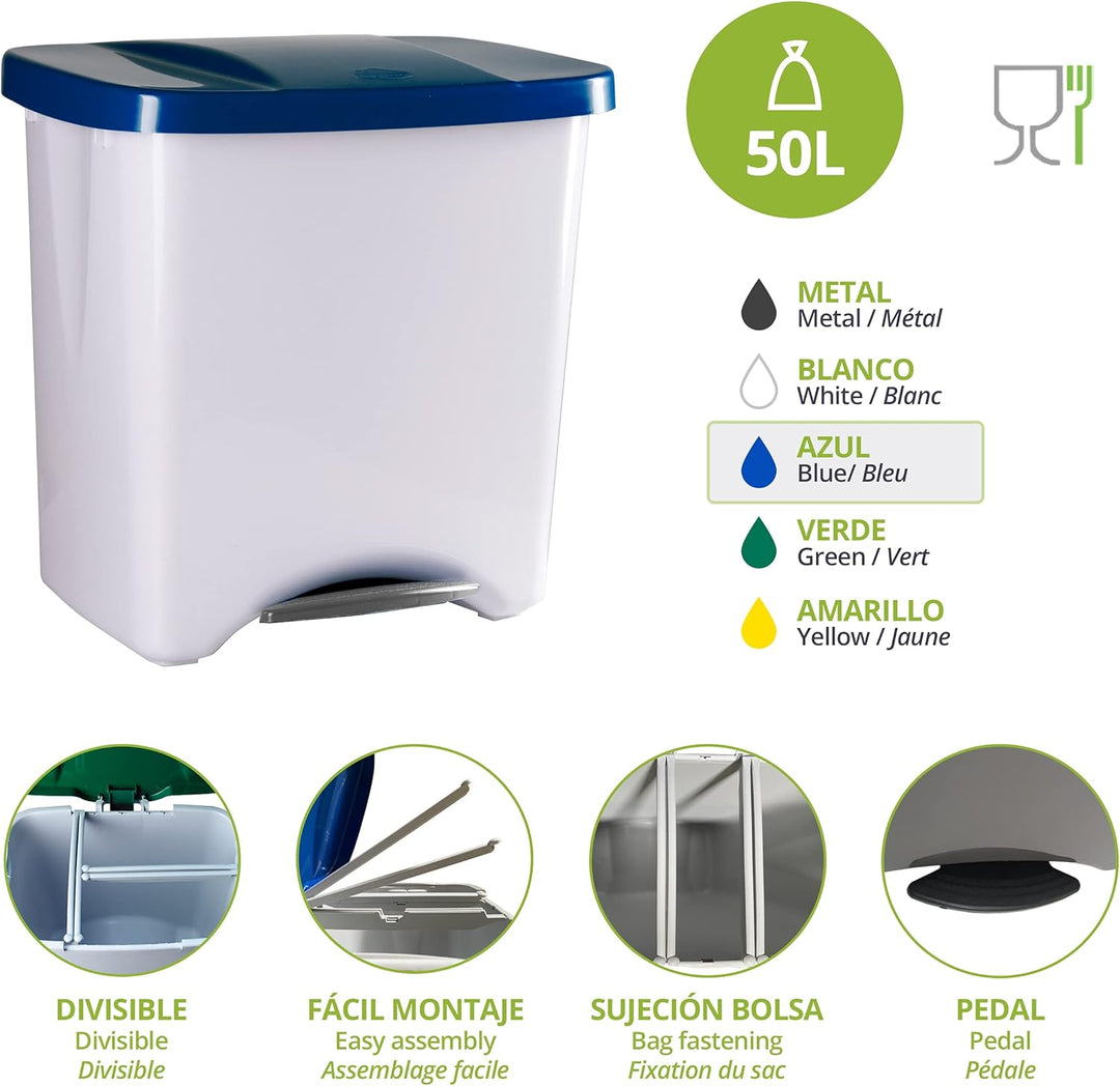 Denox Ecosystem Abfalleimer, 50 l Zentimeter Azul y gris claro Blau, Blau
