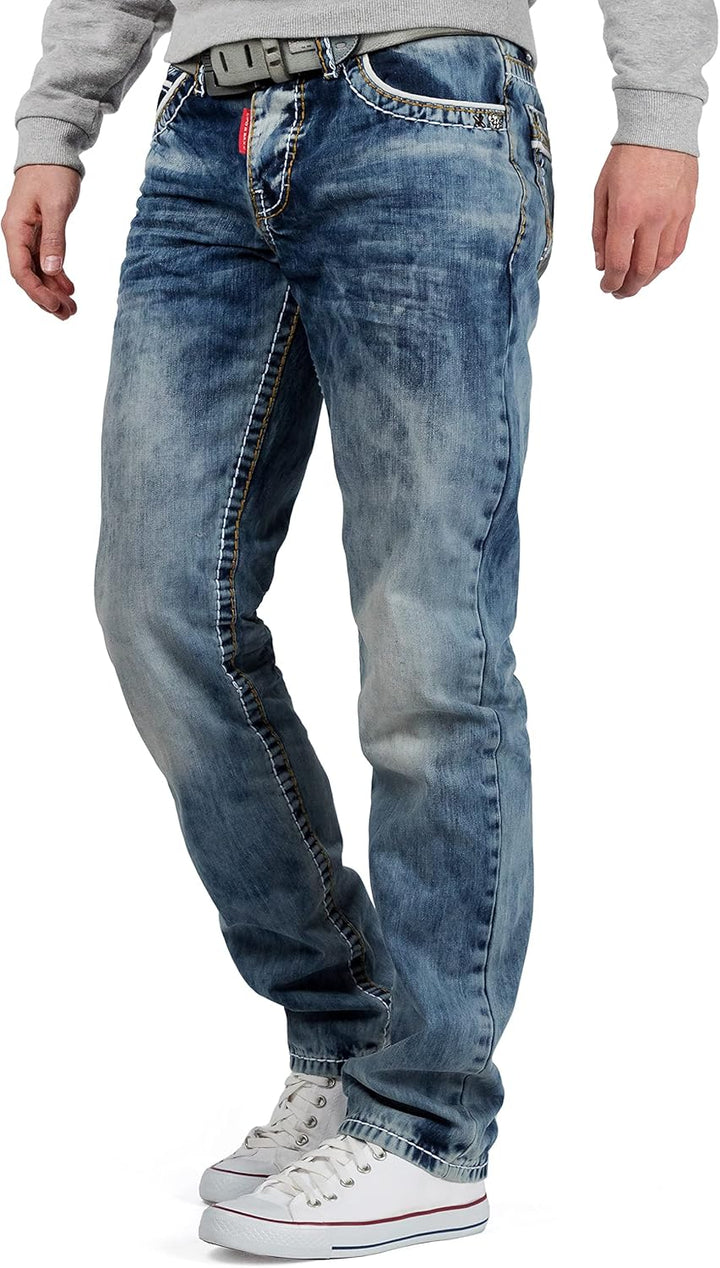 Cipo & Baxx Herren Jeans mit dicken Nähten 29W / 30L Blau - 29, 29W / 30L Blau - 29