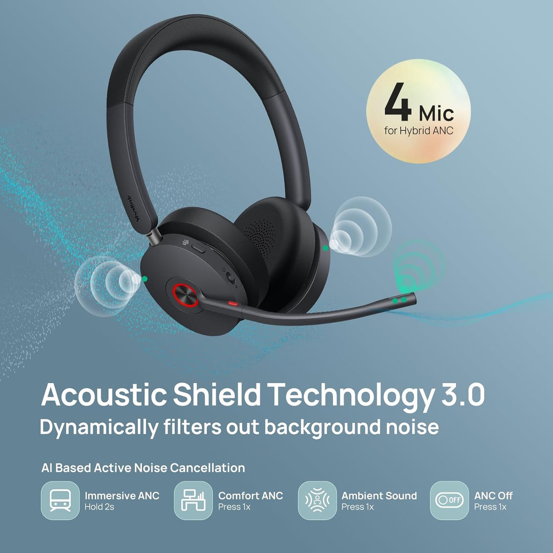 Yealink WH68 Hybrid mit Ladestation, DECT ANC Headset, kabelloses Bluetooth Headset mit DECT Dongle,