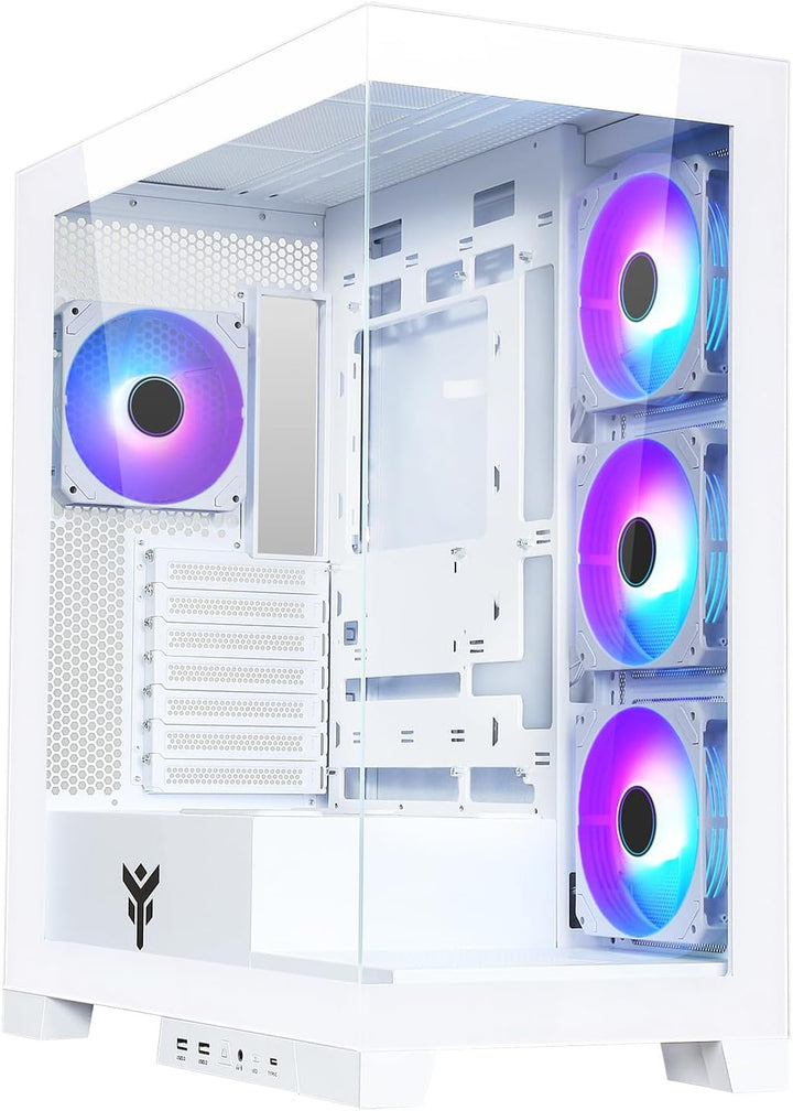 Itek Gehäuse SHOWBUI 45W – Gaming-Tower, ATX, 4 x 12 cm ARGB-Lüfter, 2 x USB3, Typ C, Seite und Vord