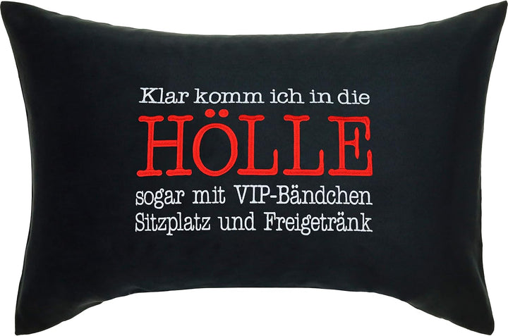 EXPRESS-STICKEREI Klar komm ich in die Hölle Kissen mit Spruch Dekokissen Heavy Metal Geschenk für M