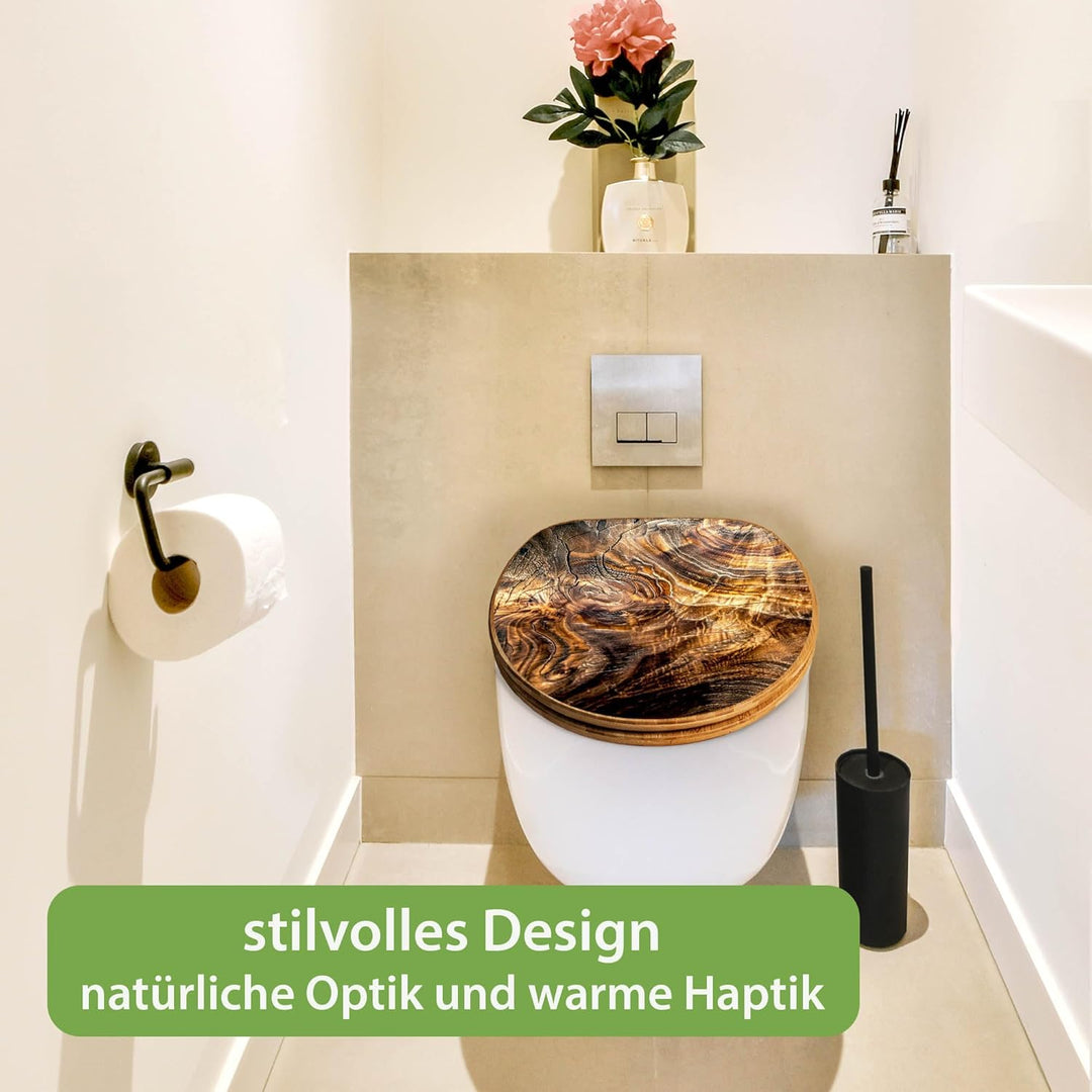 banjado Design WC Sitz Bambus Absenkautomatik 45,8x37,5cm - Toilettendeckel mit Absenkautomatik Holz