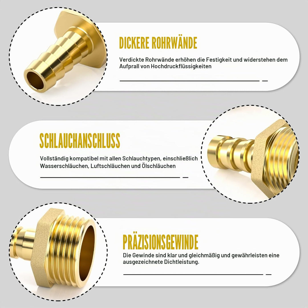 12 Stück Schlauchanschlussstücke, 1/2 Zoll BSP Stecker x 8 mm Schlauchanschluss mit 12 Stück Klemmen