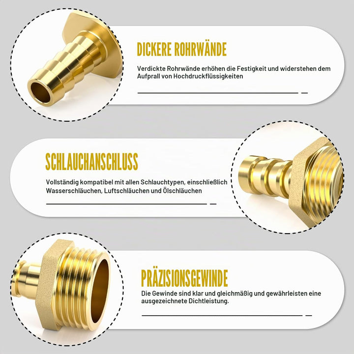 12 Stück Schlauchanschlussstücke, 1/2 Zoll BSP Stecker x 8 mm Schlauchanschluss mit 12 Stück Klemmen