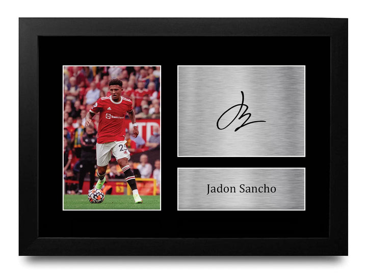 HWC Trading FR A4 Jadon Sancho Gifts Autogramm-Bild für Fussballfans und Fans, gerahmt, A4 (gerahmt)
