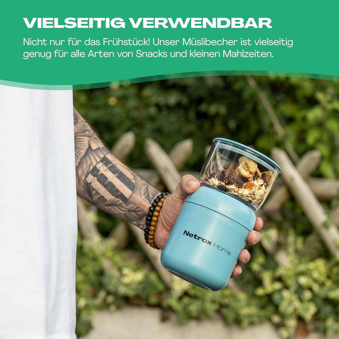 NetroxHome - Müslibecher To Go mit Löffel, Auslaufsicherer Joghurtbecher To Go aus Edelstahl, Lunchb