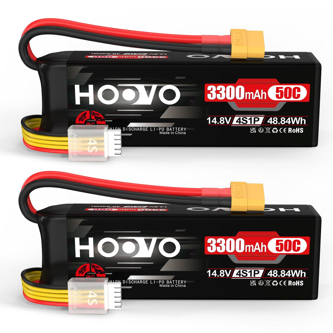 HOOVO 4S Lipo Akku 14,8V 3300mAh 50C RC Battery Softcase mit XT60 Stecker für RC Car Buggy Hubschrau