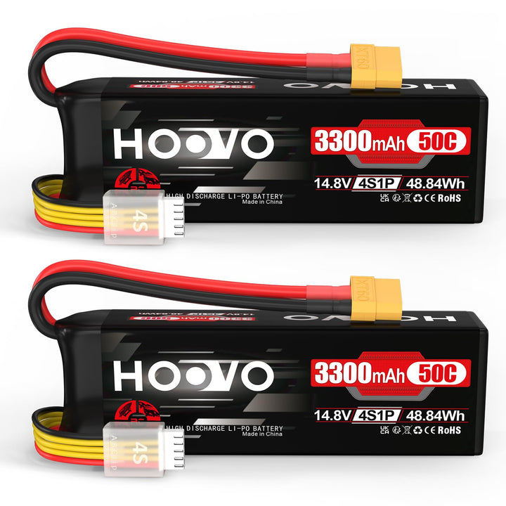 HOOVO 4S Lipo Akku 14,8V 3300mAh 50C RC Battery Softcase mit XT60 Stecker für RC Car Buggy Hubschrau