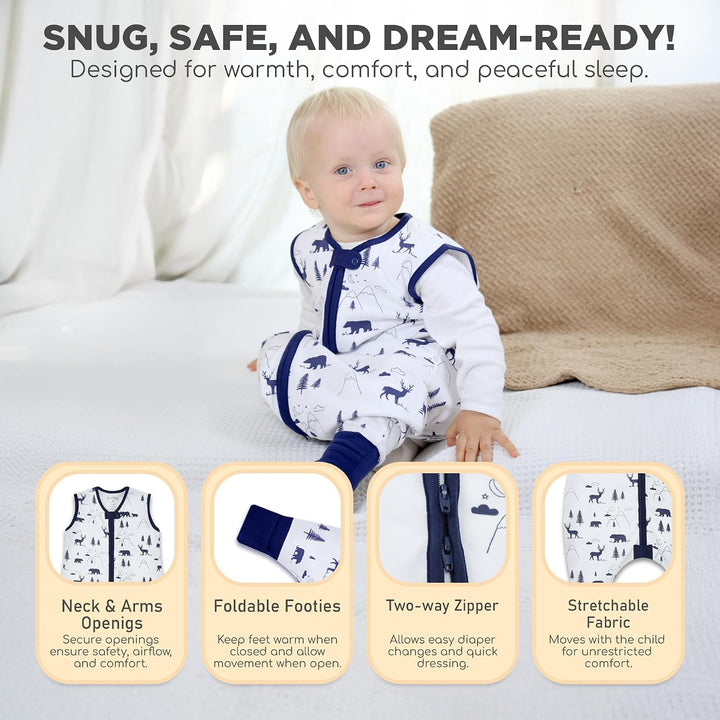 Mama Cheetah Baby Schlafsack mit Füsse 0.5 TOG, Sommerschlafsack, Bio-Baumwolle Baby Schlafsäcke ohn