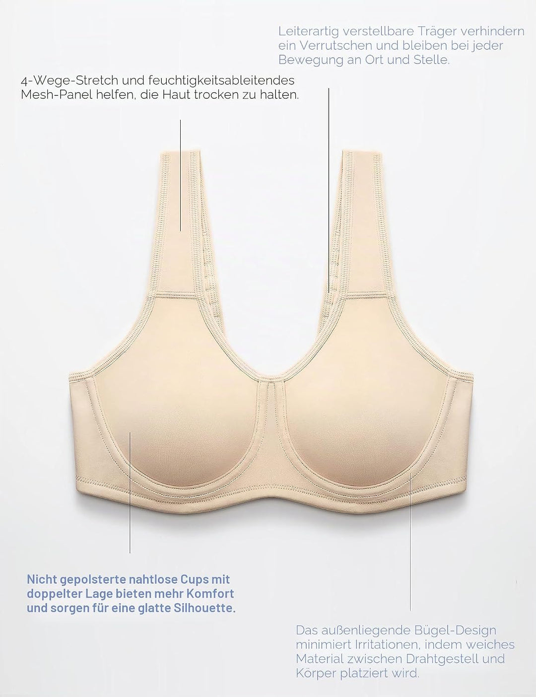 SYROKAN Damen Sport BH Starker Halt | mit Bügel, Grosse Grössen, Shock Absorber, Grosse Brüste, Seam