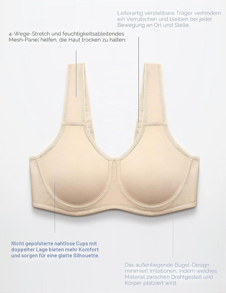 SYROKAN Damen Sport BH Starker Halt | mit Bügel, Grosse Grössen, Shock Absorber, Grosse Brüste, Seam