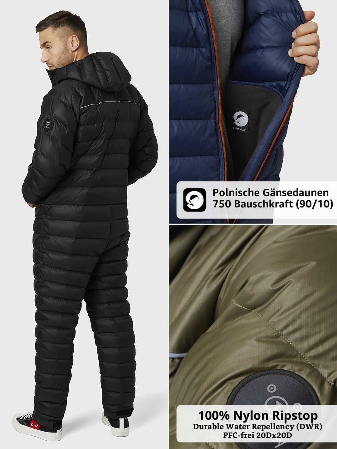 Walksey Down Suit, Der Daunen Outdoor Jumpsuit für Damen & Herren, Leicht Warm & Funktionell 3XS Nav
