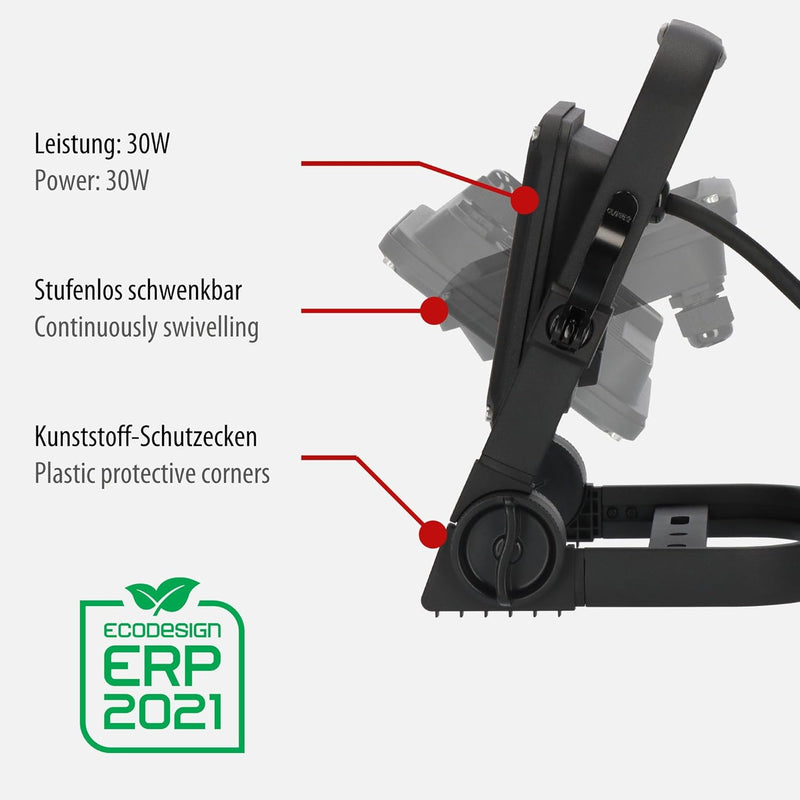 Brennenstuhl LED Bautstrahler JARO 4060 M (30W, 3450lm, 6500K, 3m Kabel, LED Arbeitsstrahler mit Sch