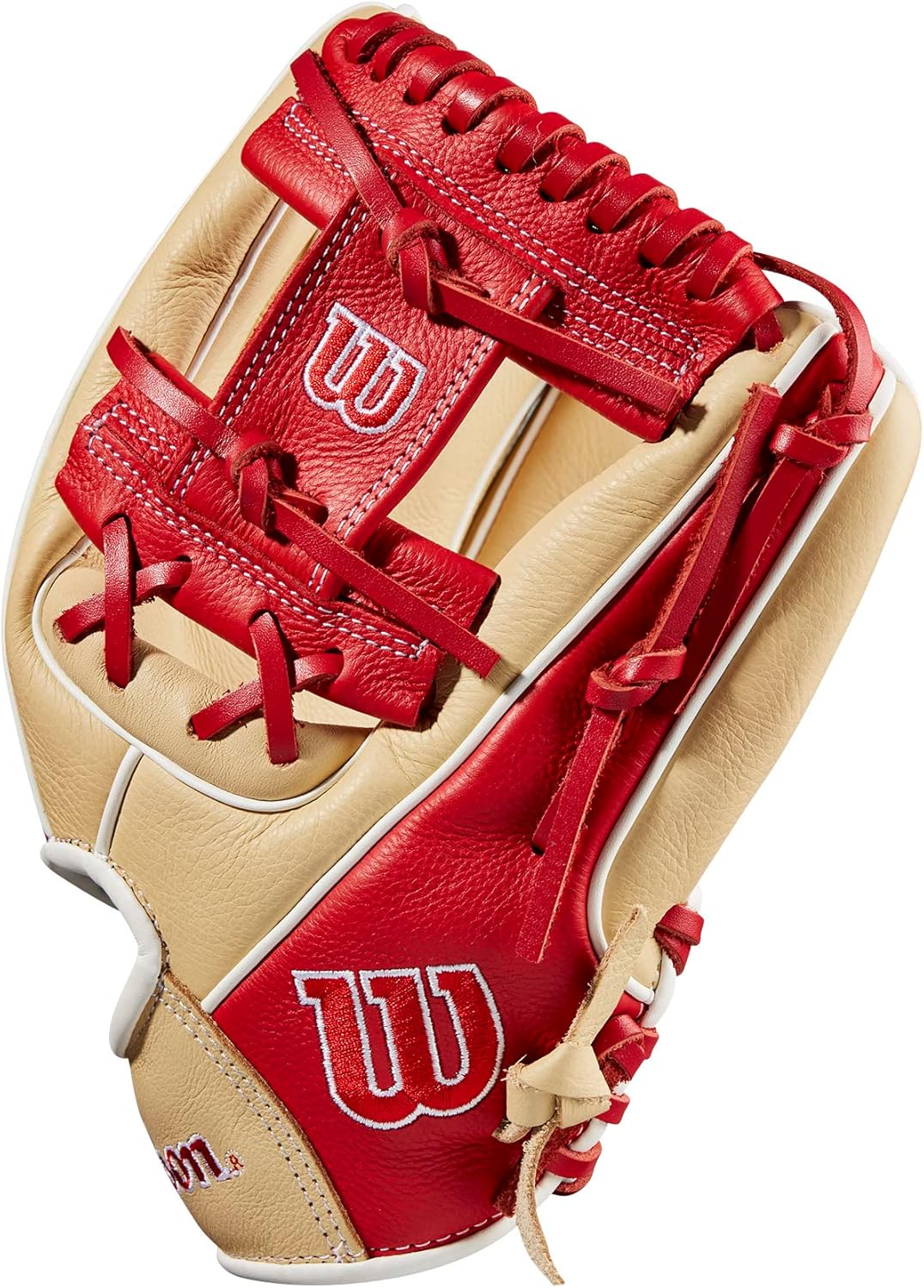 WILSON 2023 A500 Jugend-Baseballhandschuh, Blond/Rot/Weiß 11" Linke Hand Wurf