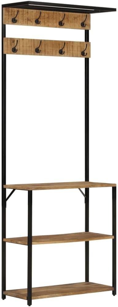 Hothingwell Garderobenständer, 8 Haken, massives Mangoholz | 3 Schuhregale, robuster Eisenrahmen, fü