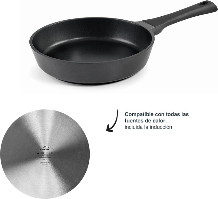 LACOR Alum.Fundido D.24 Titanium Pro Antihaft-Pfanne, Full Induction Diffusor, Titanbasis, weicher G