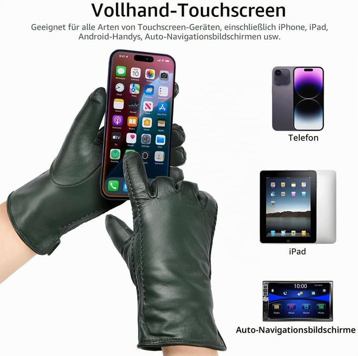 Harssidanzar Damen Winter Warmes Futter Lammfell Leder Handschuhe Touchscreen Texting Warme Fahrhand