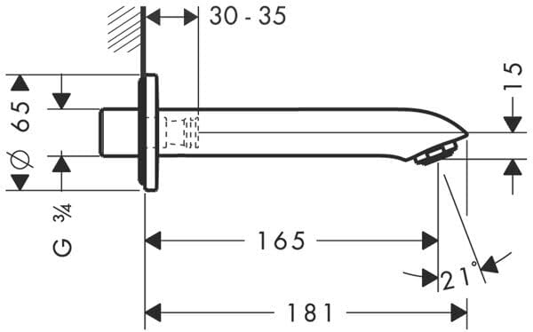 hansgrohe Metris Wanneneinlauf, Komfort-Auslauf 165mm, Chrom
