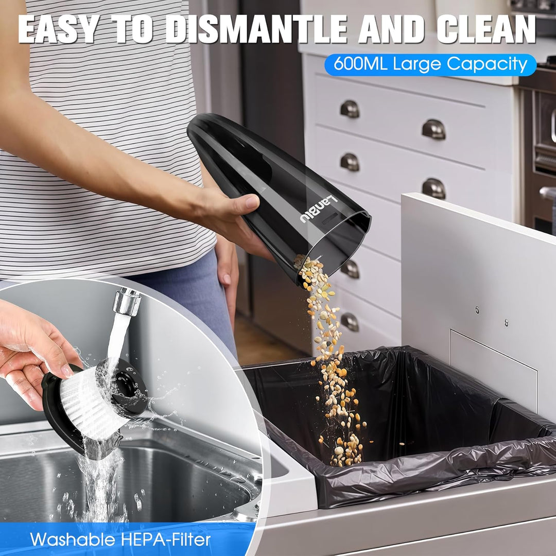 Handstaubsauger Akku Testsieger mit Ladestation & LED Beleuchtung, 25000Pa Kabelloser Handstaubsauge