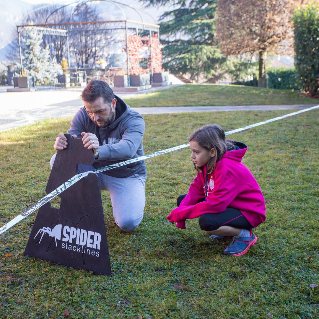 SPIDER SLACKLINE SOS01 - Slacklines Outdoor Einsteigerset - Zwei Befestigungsblöcke Höhenverstellbar