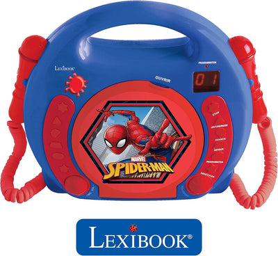 Lexibook Marvel Spider-Man Peter Parker CD-Player mit 2 Spielzeug-Mikrophonen, Kopfhöreranschluss. B