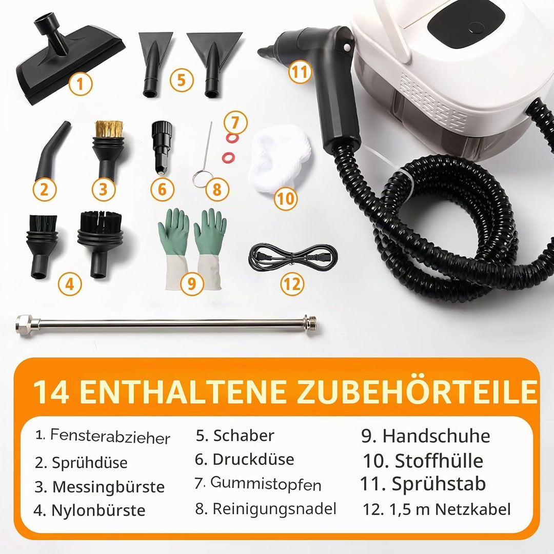 Dampfreiniger Handgerät, Dampfreiniger für Haushalt und Auto, 3 Dampfstufen am Griff einstellbar, 15