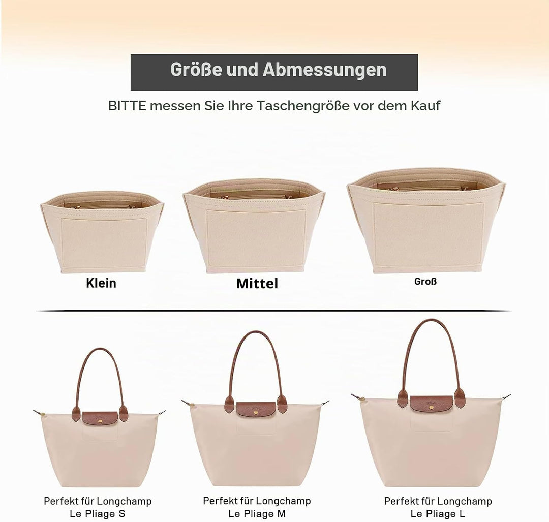 LOUKAYCCI Filz-Organizer-Handtascheneinsatz für Longchamp Le Pliage S, Grösse S, Beige Small Beige,