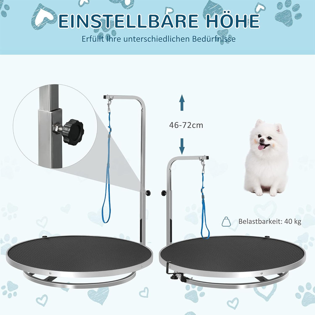 PawHut Trimmtisch für Hunde drehbar Hundepflegetisch mit höhenverstellbarem Galgen Schlinge rutschfe
