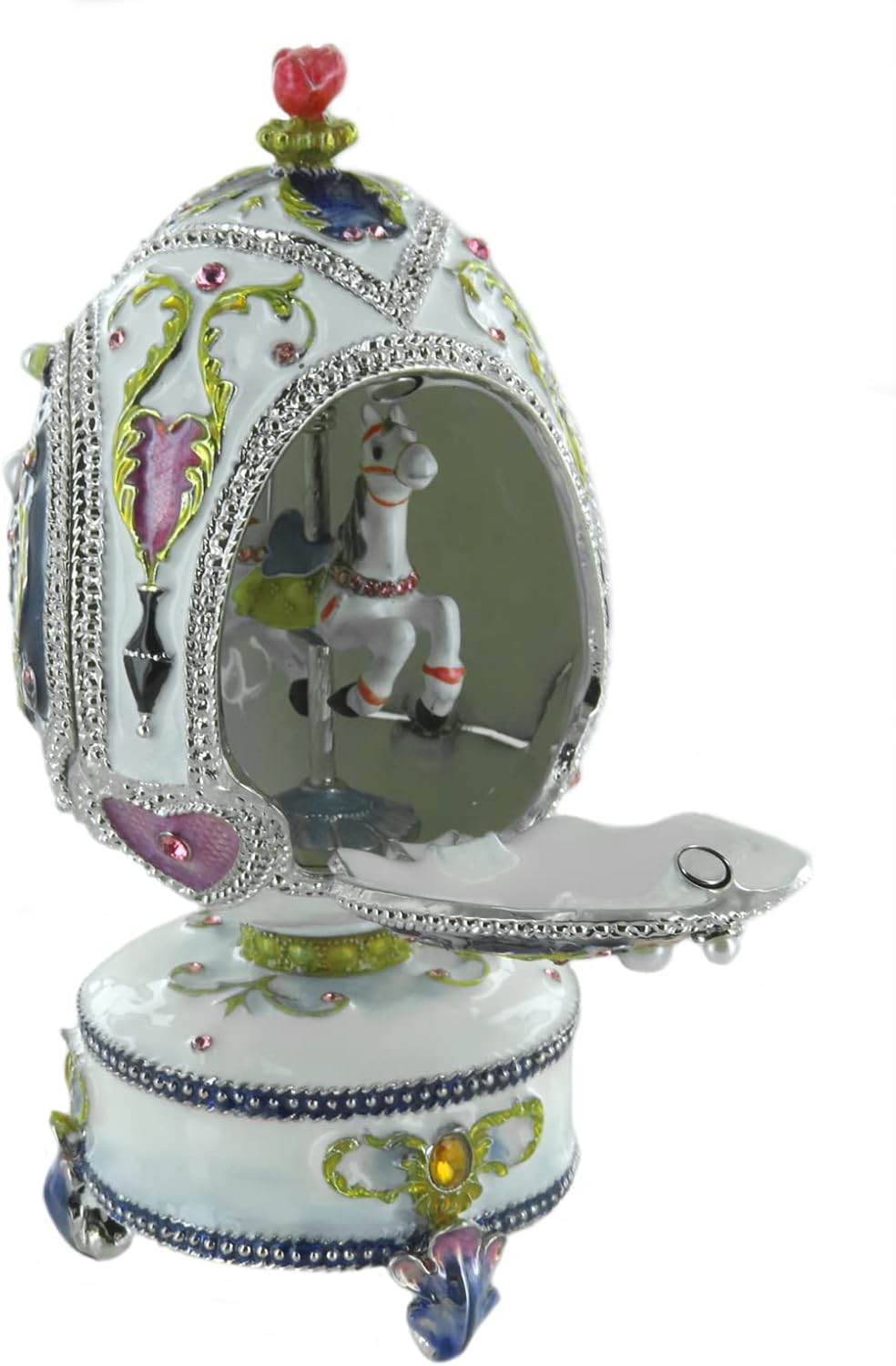 Lutèce Créations Musikalisches Ei/Schmuckei im Fabergé-Stil aus Porzellan mit Spieluhr, beweglichem