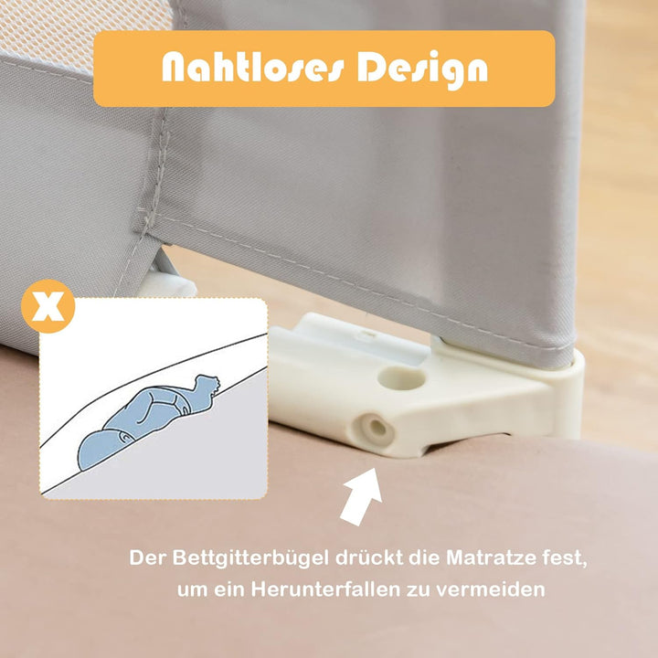 COSTWAY 175cm Bettgitter, 24 Stufen höhenverstellbares Babygitter mit doppeltem Verschluss & Reissve