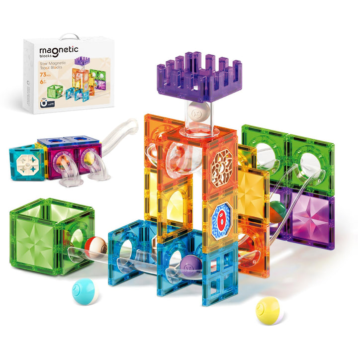 ROXENDA 73 Piezas Magnetische bausteine kugelbahn- Juguete Educativo Stem para niños. Con imanes pot