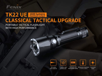 FENIX Unisex-Adult Tactical Flashlight TK22 UE LED Taschenlampe 1600 Lumen, Black, small