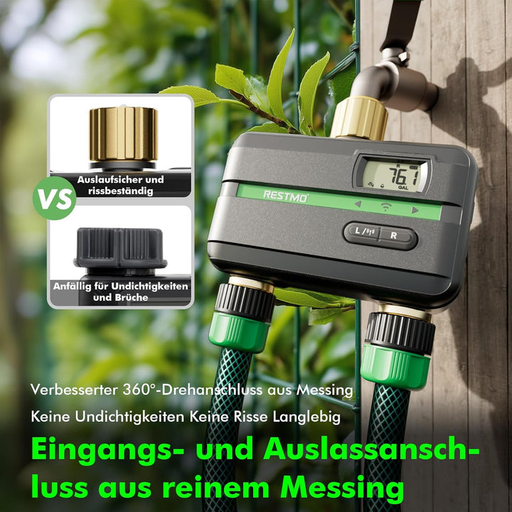 RESTMO 2 Zone Bewässerungscomputer mit Durchflussmesser, Bewässerungssteuerung für Garten &amp; Rasen, M