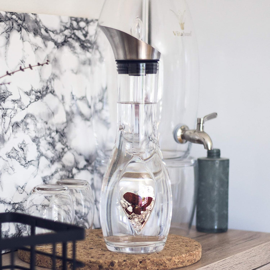 VitaJuwel FITNESS Edelsteinwasserset für Zuhause (Karaffe Era & Phiole) mit Roter Jaspis, Magnesit &