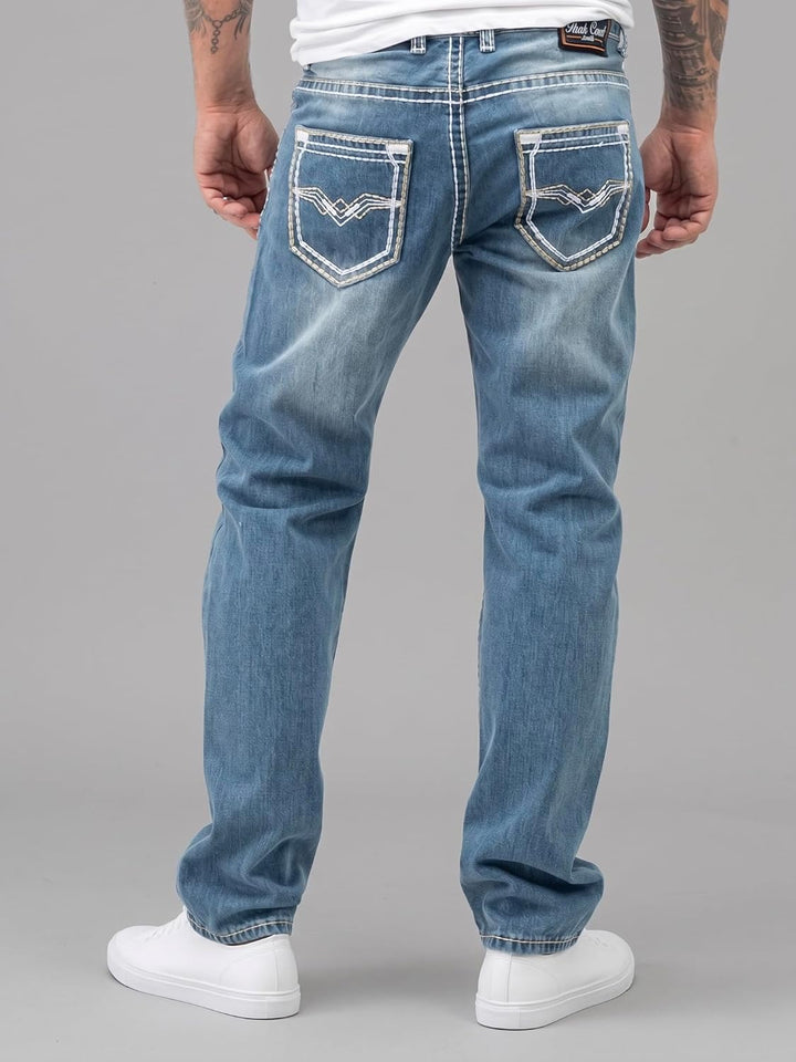 Rock Creek Herren Designer Jeans Hose Dicke Nähte Vintage Blau RC-2056 29W / 30L Blau - Rc-2268, 29W