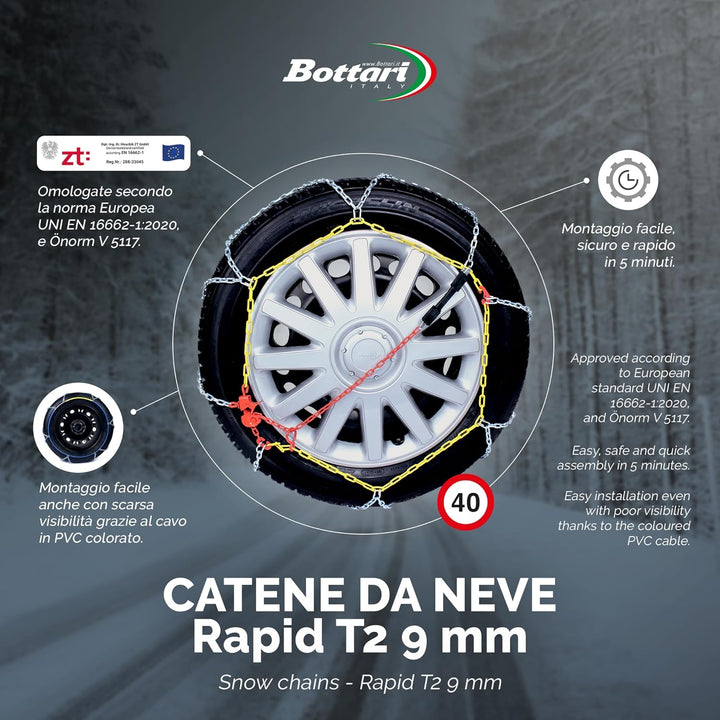 Bottari 18834: Schneeketten "Rapid T2", 9 mm, Grösse 75, ÖNORM T2 - 075, T2 - 075