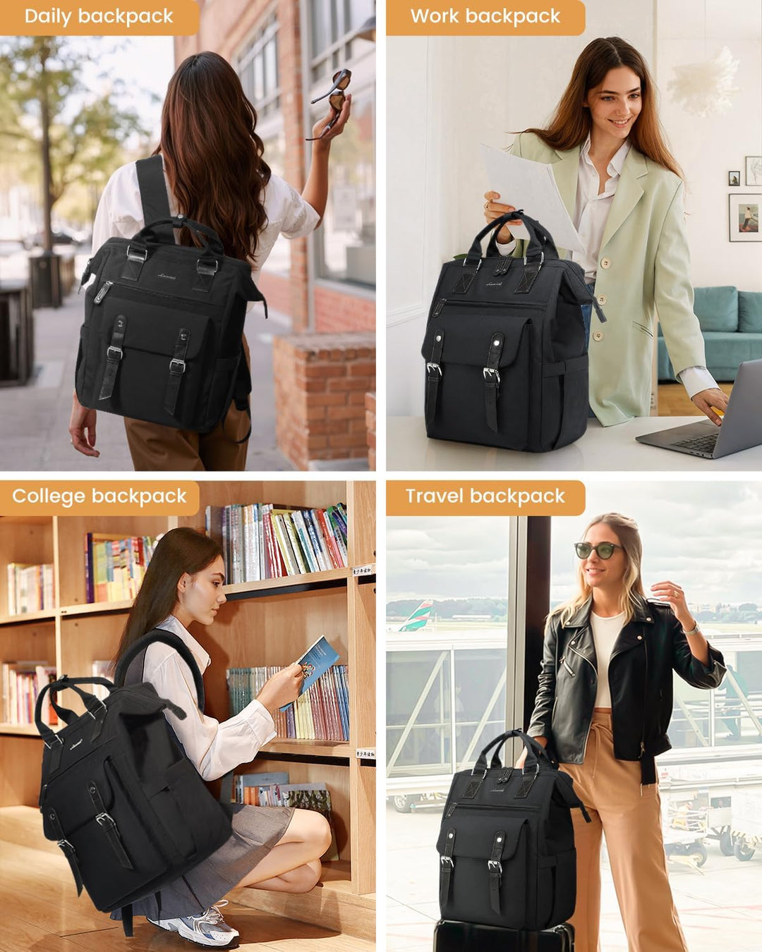 LOVEVOOK Rucksack Damen, Gross Laptop Schulrucksack Mädchen Teenager 17 Zoll mit Datenkabel-Beutel,