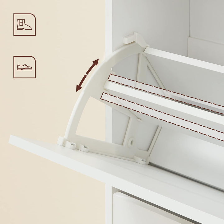 VASAGLE Schuhschrank mit 3 Klappen, Schuhregal, Schuhkipper, Schuhkommode mit 3 Tiefen Fächern, Weis