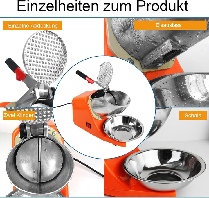 Elektrischer Ice Crusher, 300W Eiszerkleinerer 80kg/h,Doppelmesser Eiscrusher, Doppelmesser Eiscrush