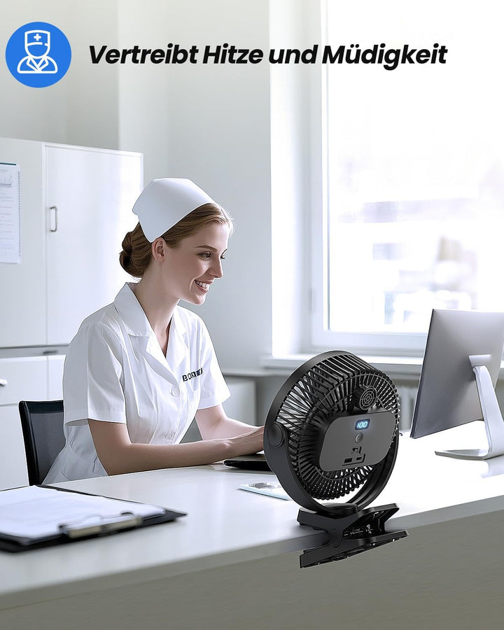 EasyAcc Ventilator mit Clip, 10000mAh USB-Ventilator, 3-in-1-Tischventilator mit 5 Geschwindigkeiten