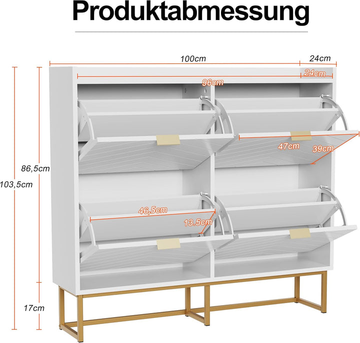 UEV Schuhschrank mit 4 Klappen Schmal,Freistehendes Schuhregal mit Kippschutz, Schuhkommode mit vers