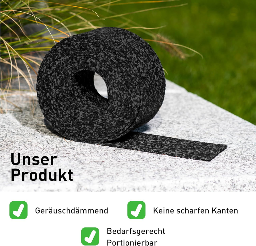 Terrassenpads auf Rolle (10m x 50mm x 10mm) - Gummigranulat, Bautenschutzmatte, Unterlegpads, Terras