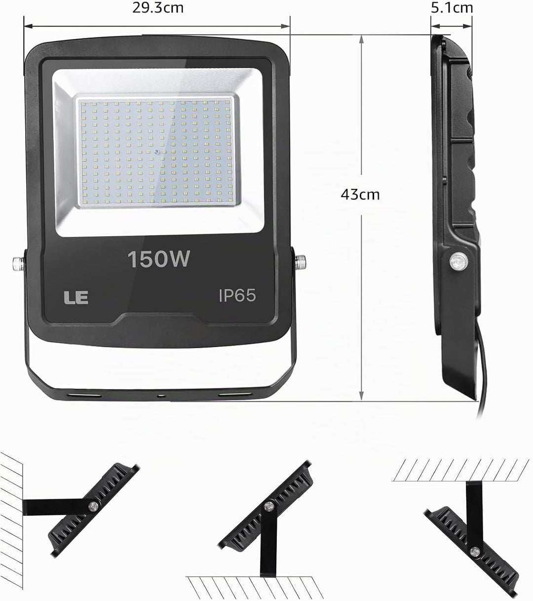 LE LED Strahler Aussen, 150W LED Fluter mit Stecker, Superhell 12000LM 5000K Tageslichtweiss Aussens