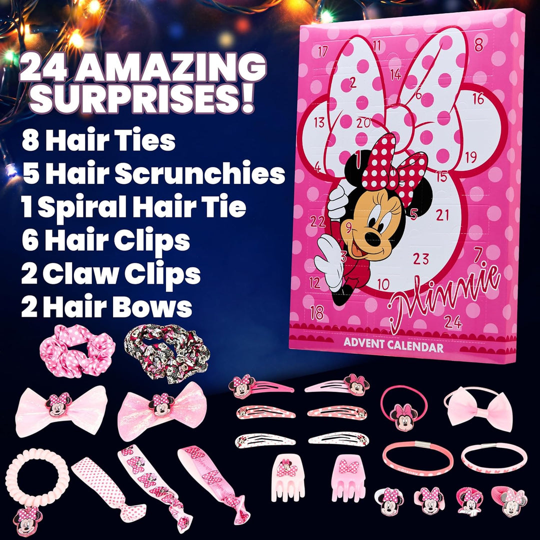 Disney Minnie Mouse Adventskalender 2024, Haarschmuck & Accessoires für Mädchen (Rosa), Rosa