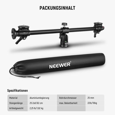 NEEWER 62cm Horizontalstativ Mittelachse mit 3/8"Schraube,Aluminiumlegierung 360° drehbar 180°Vertik