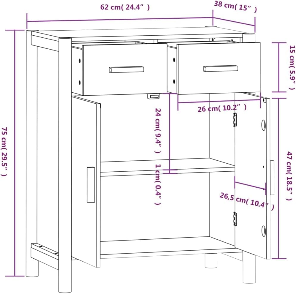 FIRBNUS Komodenschrank 62x38x75 cm mit Holzbeine und 2 Schubladen TV Schrank Highboard Aufbewahrungs